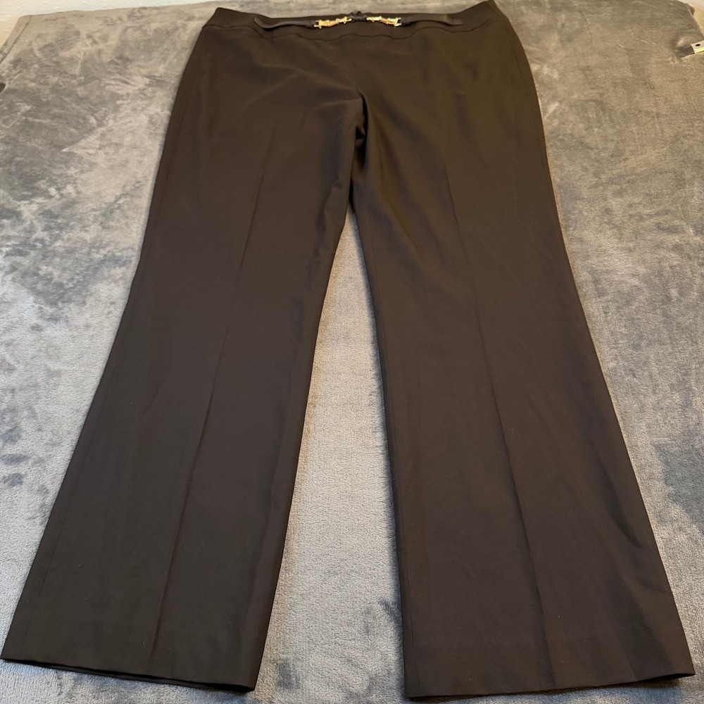 Carlisle Wool Dress Pants Womens Size 12 Brown Gold Hardware Regular Fit Stretch